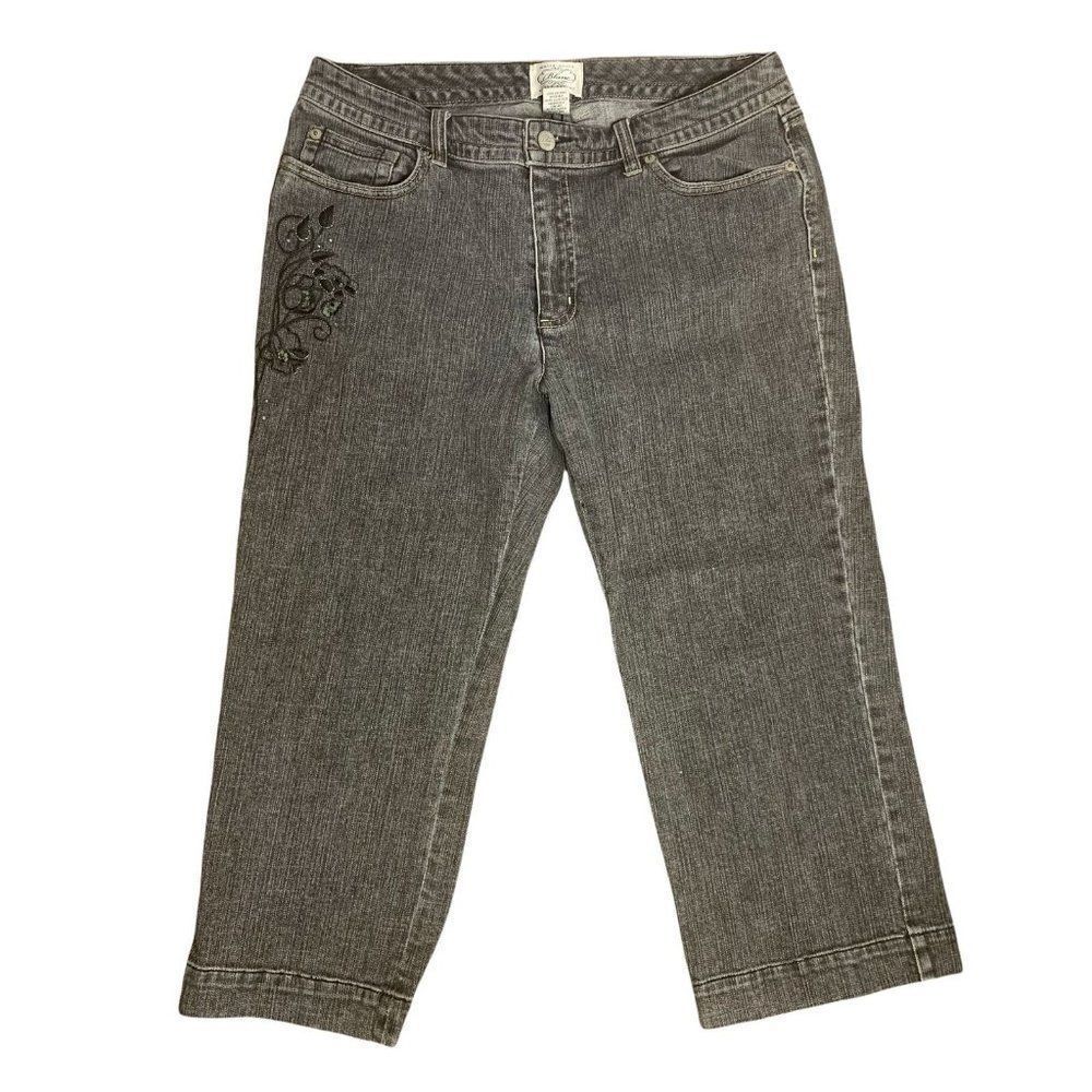 WhiteΒ House BlackβMarket Denim Capri Jeans 12 Black Embroidered StretchβPockets